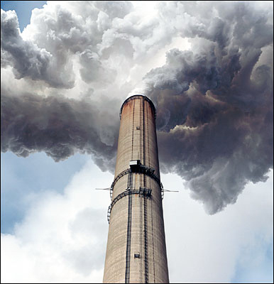 Smoke stack of a coal fired power plant.