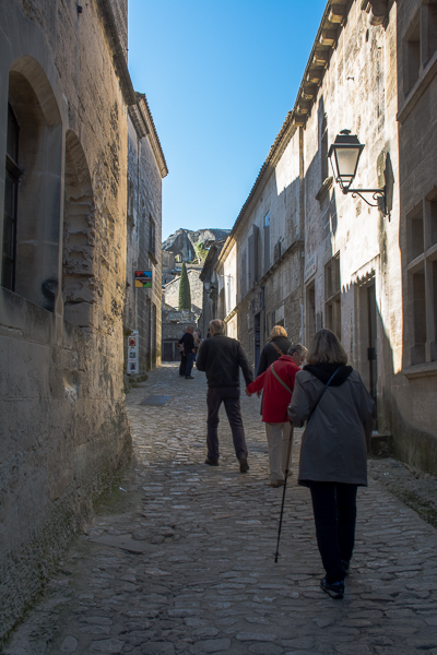 Walking the cobble stone street in Les Baux, France.