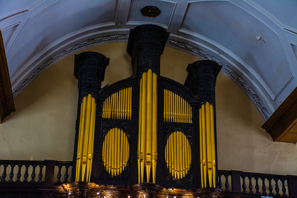 Organ pipes in the Church Cafe Bar Restaurant in Dublin, Ireland.