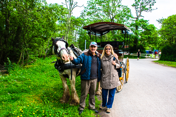 Rebecca with the driver of the horse drawn cart for our ride in Killarney National Park, Ireland.